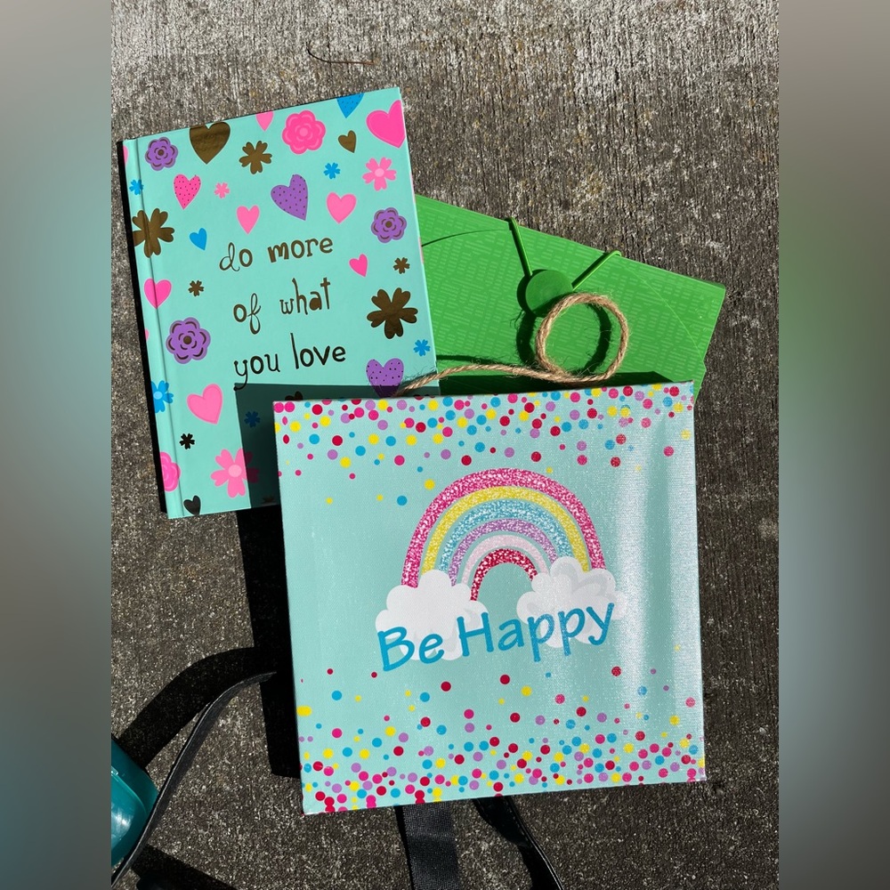 Be Happy Rainbow Wall Art Canvas with Matching Journal